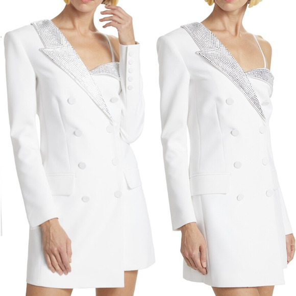 NWT L'Agence Dorothea Embellished Asymmetric Blazer Mini Dress Sz M White #4E503 - Picture 3 of 14